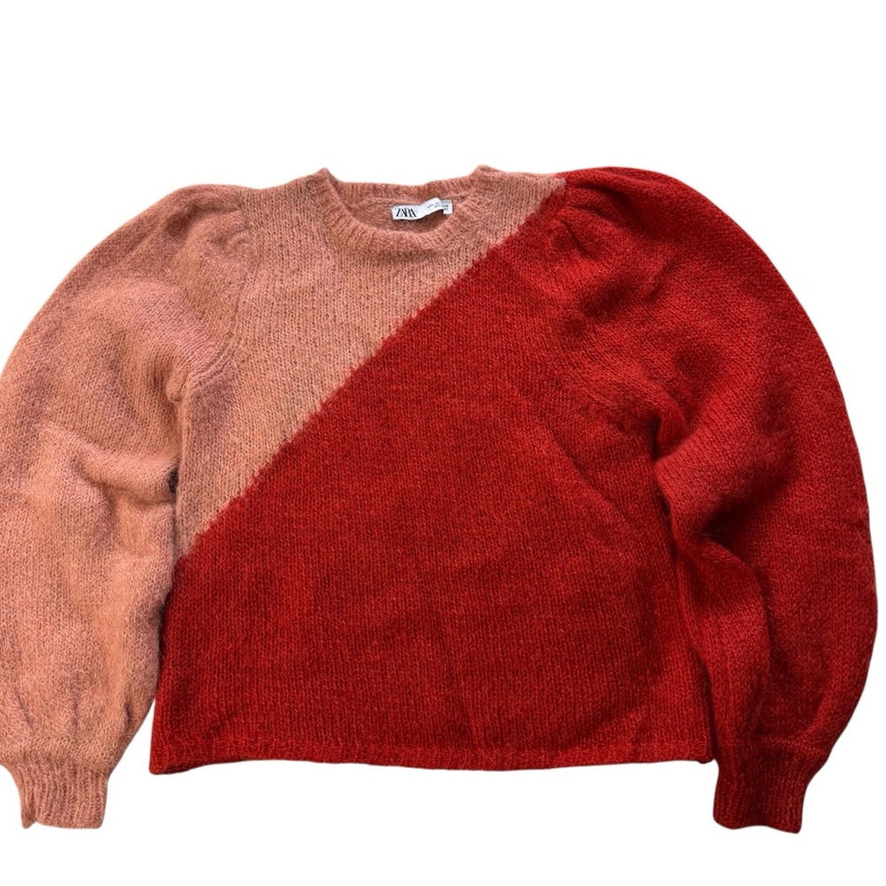 Zara two-toned mohair alpaca blend sweater orange red Size Medium